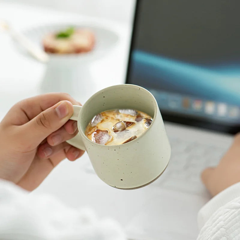 Custom Modern Design White Small frosted ceramic tumblers Unglazed Base Speckled Coffee Mug With Handle Speckled Ceramic Mug Peaceful Pleasures Health and Wellness
