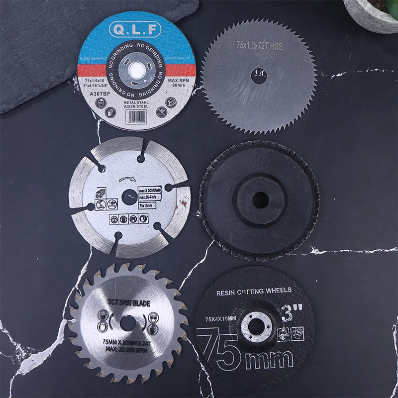 7Pcs 75mm Cutting Disc Set For Hole Angle 10mm Circular Saw Blade Sander Sanding Tool DIY Tile Wood Metal Cutting Disc Peaceful Pleasures Health and Wellness as pic