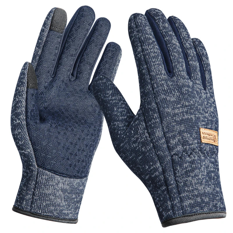 Unisex Winter Fleece-Lined Thermal Gloves with Non-Slip Grip Design Touchscreen Gloves for Cycling, Running, Skiing - Grey/Blue Peaceful Pleasures Health and Wellness Blue M