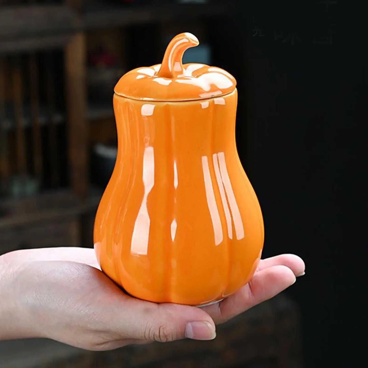 Ceramic Pumpkin Jar With Lid Sealing Storage Canister, Dried Fruits Loose Tea Homeowners Collectors Kitchen Fall supplies Peaceful Pleasures Health and Wellness