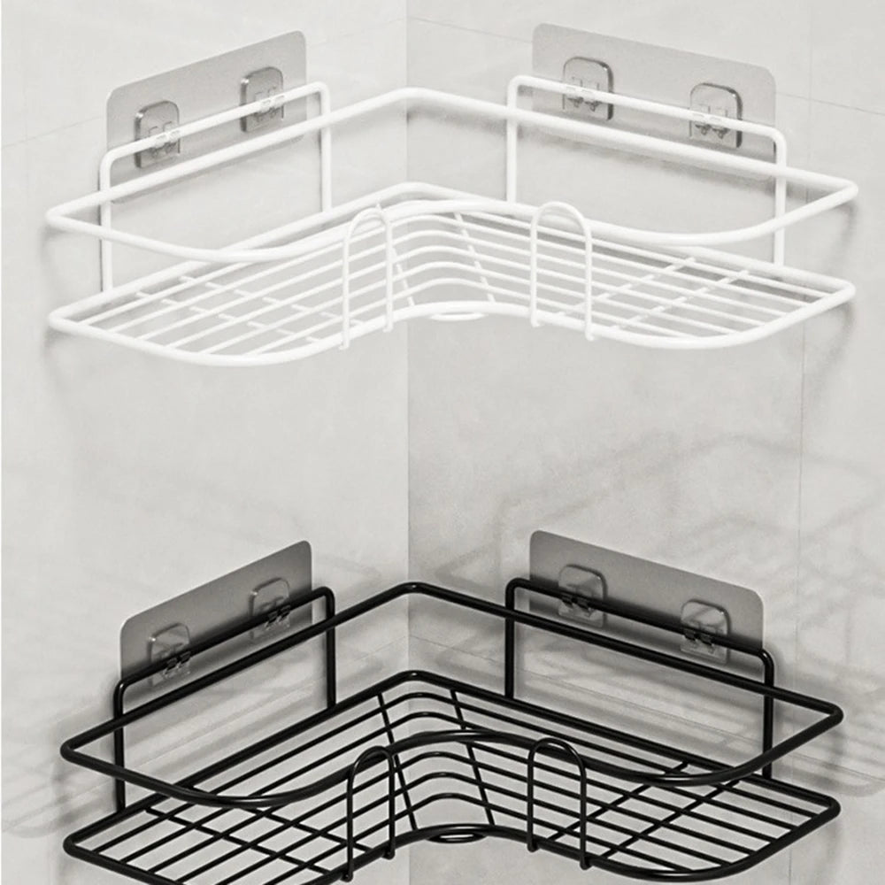 1PC Wall Mounted Non-Perforated Metal Triangle Storage Rack for Bathroom Toilet Shower Area Washbasin Organization Peaceful Pleasures Health and Wellness