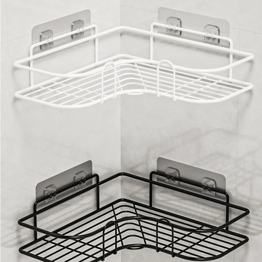 1PC Wall Mounted Non-Perforated Metal Triangle Storage Rack for Bathroom Toilet Shower Area Washbasin Organization Peaceful Pleasures Health and Wellness