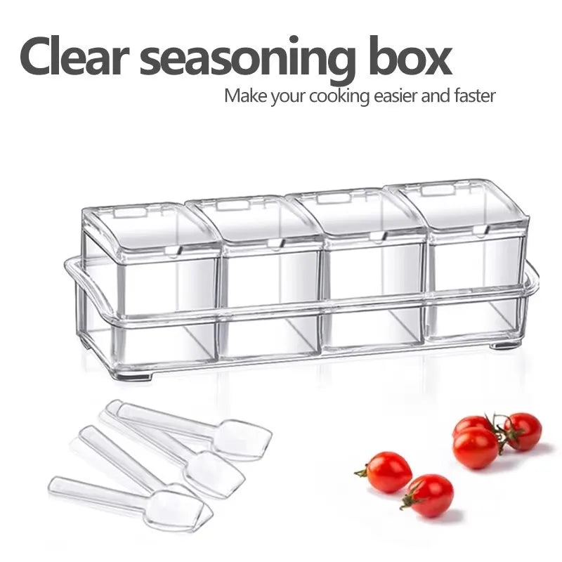 4 Pieces Kitchen Clear Seasoning Box Storage Container Condiment Jars Acrylic Seasoning Box with Cover and Spoon Peaceful Pleasures Health and Wellness Transparent color M 4-tier