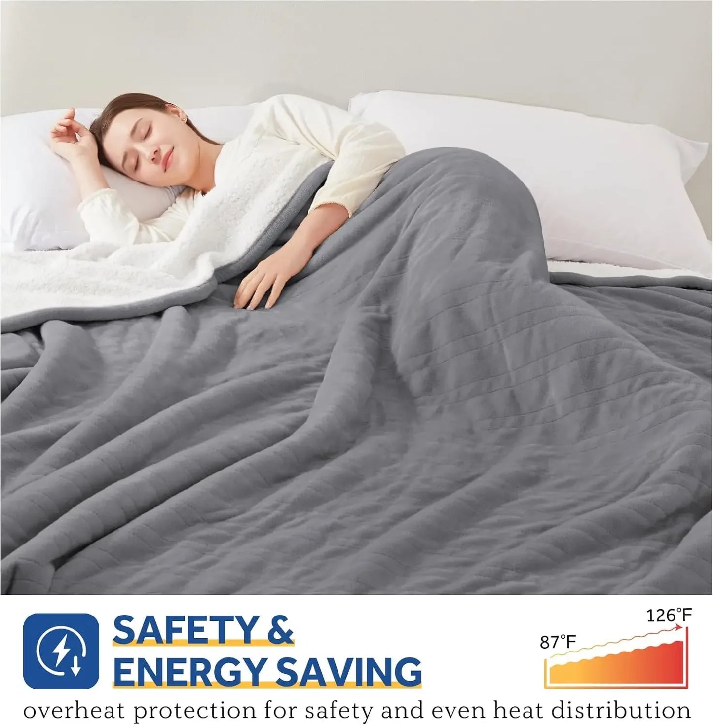 Queen Size Electric Heated Blanket – Flannel & Sherpa, 10 Heat Settings Electric Blankets Peaceful Pleasures Health and Wellness