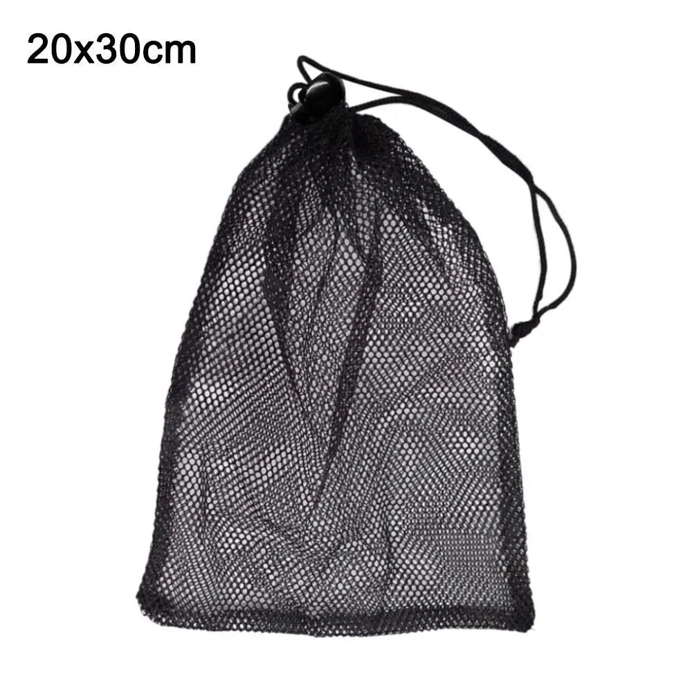 Black Mesh Drawstring Bag for Sports, Swimming & Travel Mesh Drawstring Bag Peaceful Pleasures Health and Wellness 20 x30cm