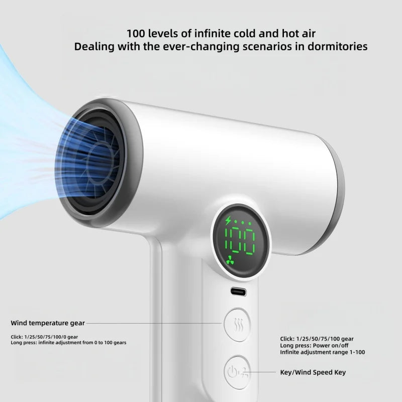 Cold/Hot Air Wireless Hair Dryer With Usb Charging And Fast Drying For Children/Dormitories/Travel Essential Wireless Hair Dryer Peaceful Pleasures Health and Wellness