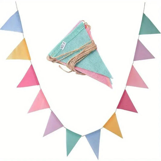 Colourful Linen Pennant Bunting Banner 4m | Party Garland Party Bunting Banner Oasis Select Colourful