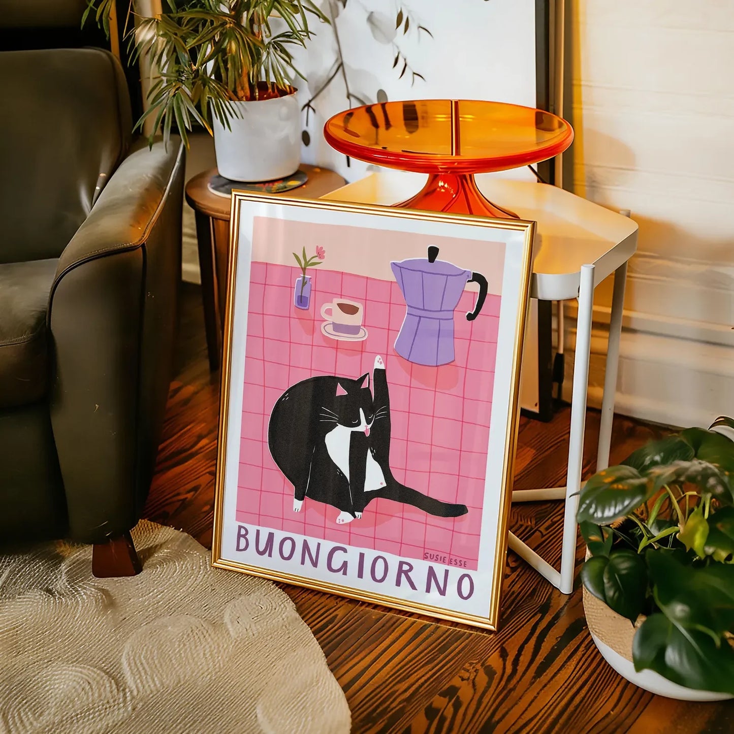 Tuxedo Cat Canvas Wall Art | Buongiorno Unframed Cat Poster