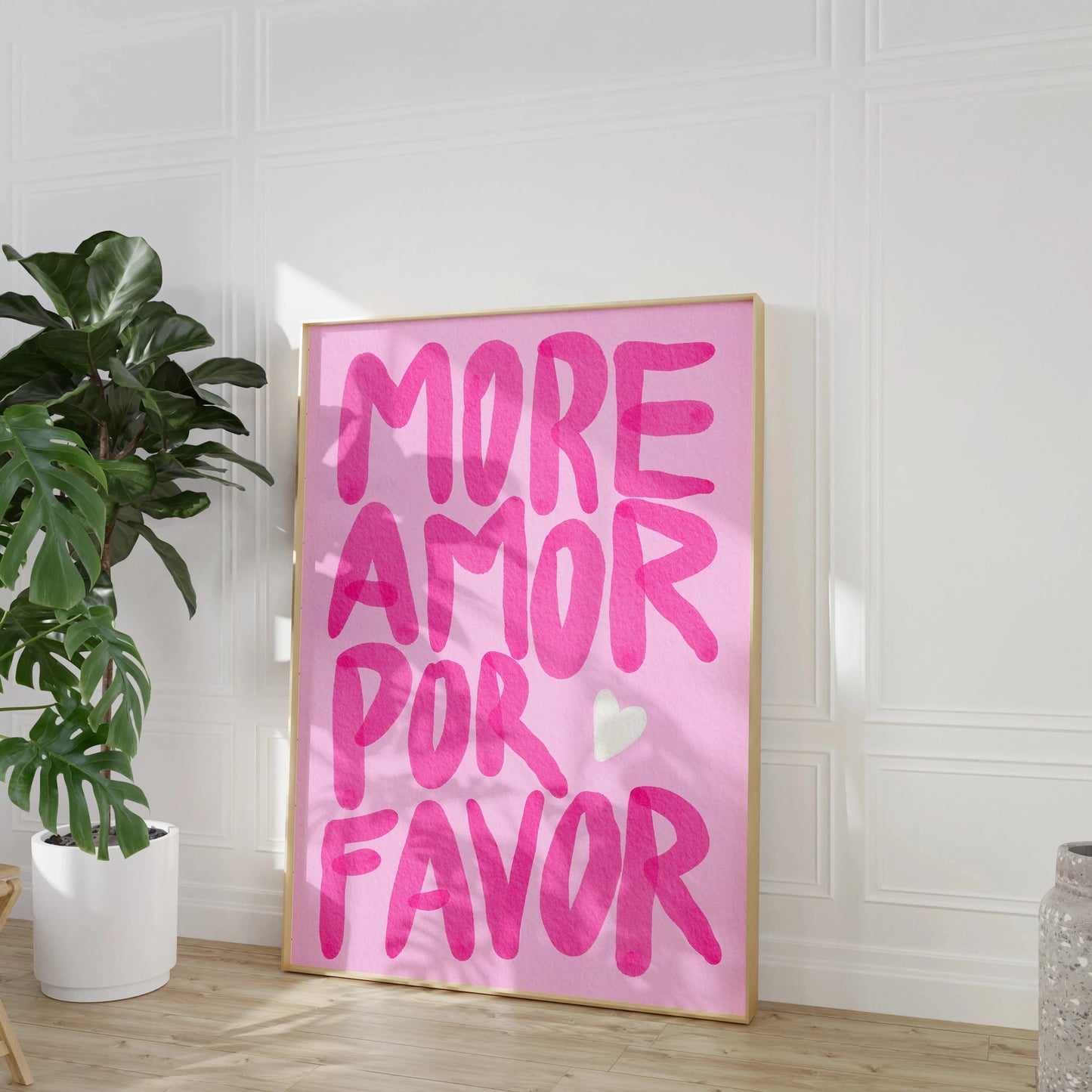 Más Amor Por Favor Love Quote Canvas Wall Art | Pink Blue