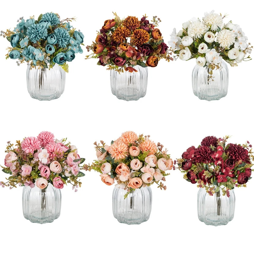 Silk Tea Rose Bud Bouquet | Artificial Flowers for Home & Wedding
