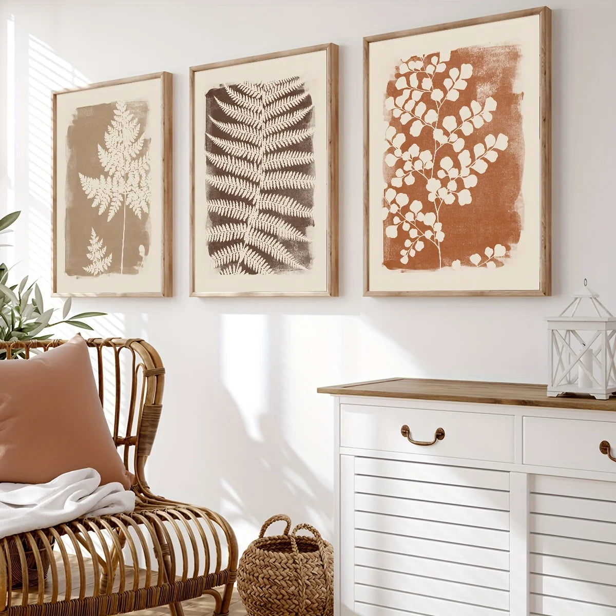 Wall Art Decor Paintings Warm Tones Posters Home Creative Gifts 3pcs Neutral Minimalist Abstract Fern Boho Peaceful Pleasures Health and Wellness