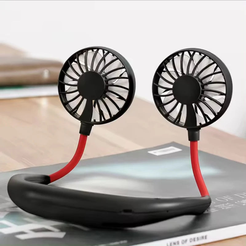 New Wearable Foldable Neck Air Cooling Fan Portable USB Rechargeable Dual Fan Lazy People Outdoor Camping fan Peaceful Pleasures Health and Wellness