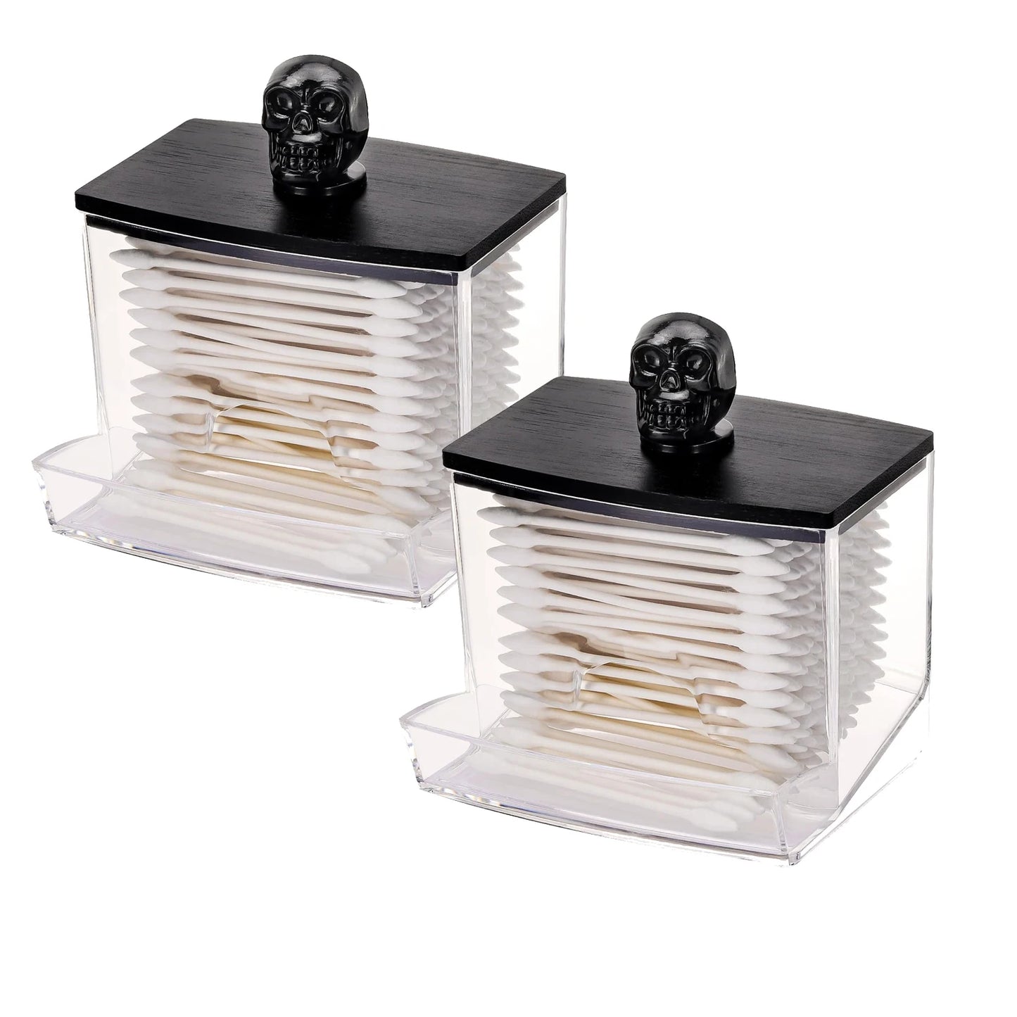 Apothecary Jar Cotton Swab & Qtip Holder – 7 oz Bathroom Storage Container with Black Wood Lid
