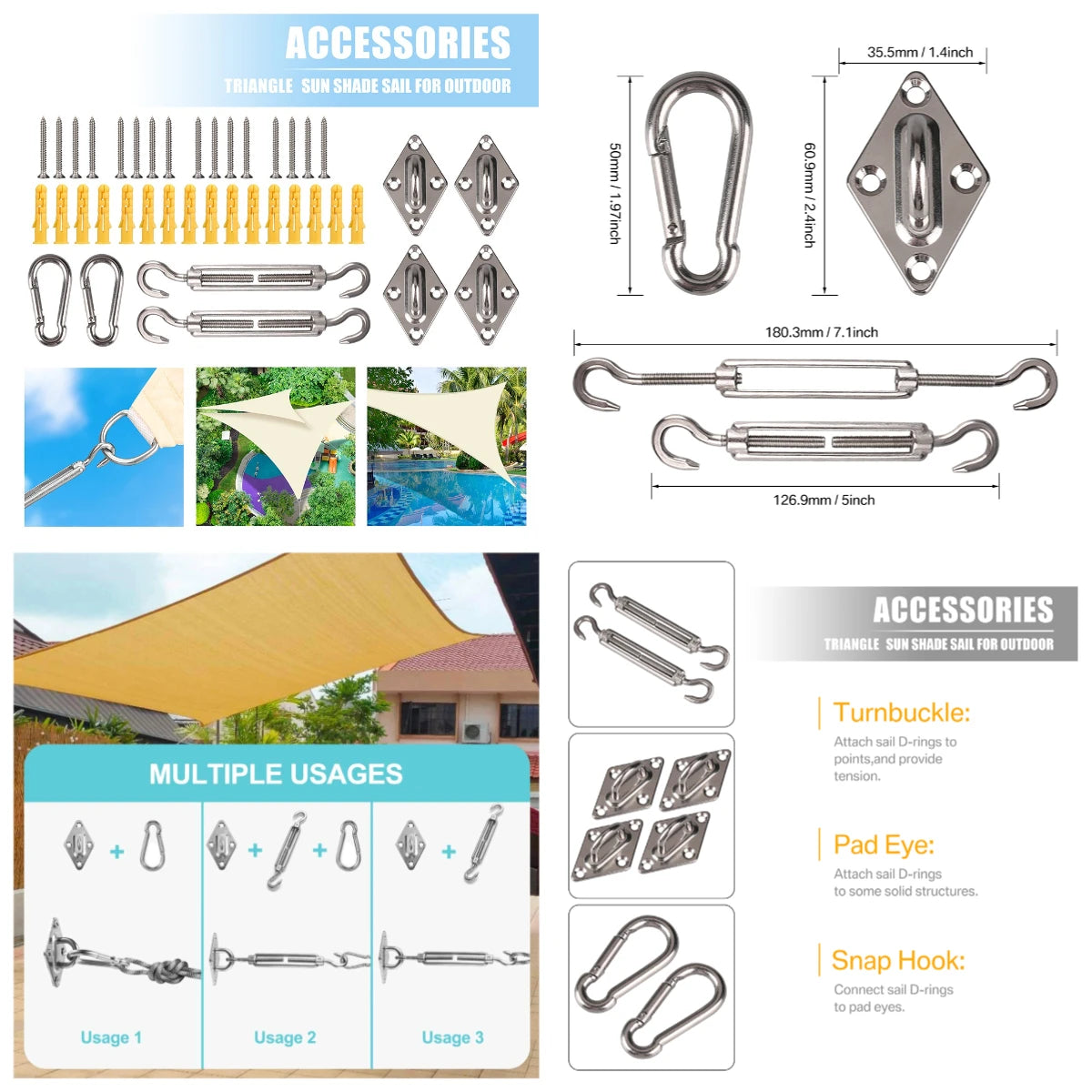Heavy Duty Shade Sail Hardware Kit – 24 Pcs Stainless Steel