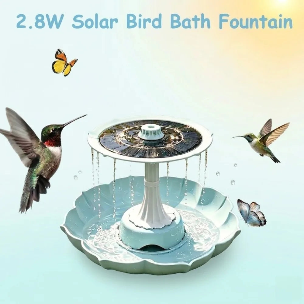 2.8W Solar Fountain Dual-Tier Bird Bath & Garden Feeder