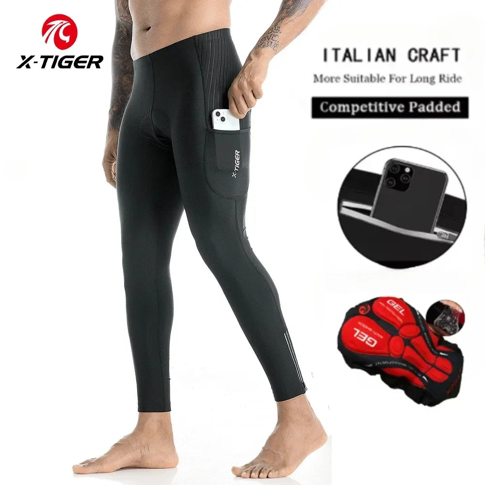 X-TIGER Men's 5D Gel Padded Cycling Tights with Leg Zippers