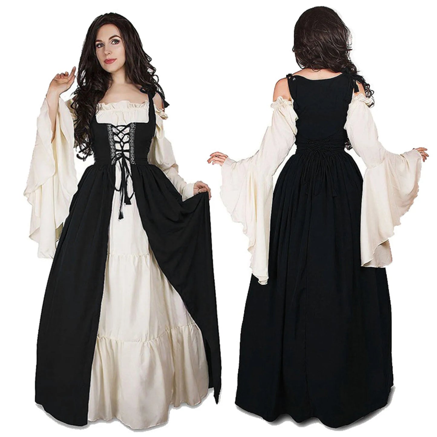 Women Cosplay Medieval Dress Off Shoulder Elegant Greece Party Dresses for Vacations Holiday Wear Peaceful Pleasures Health and Wellness S Black