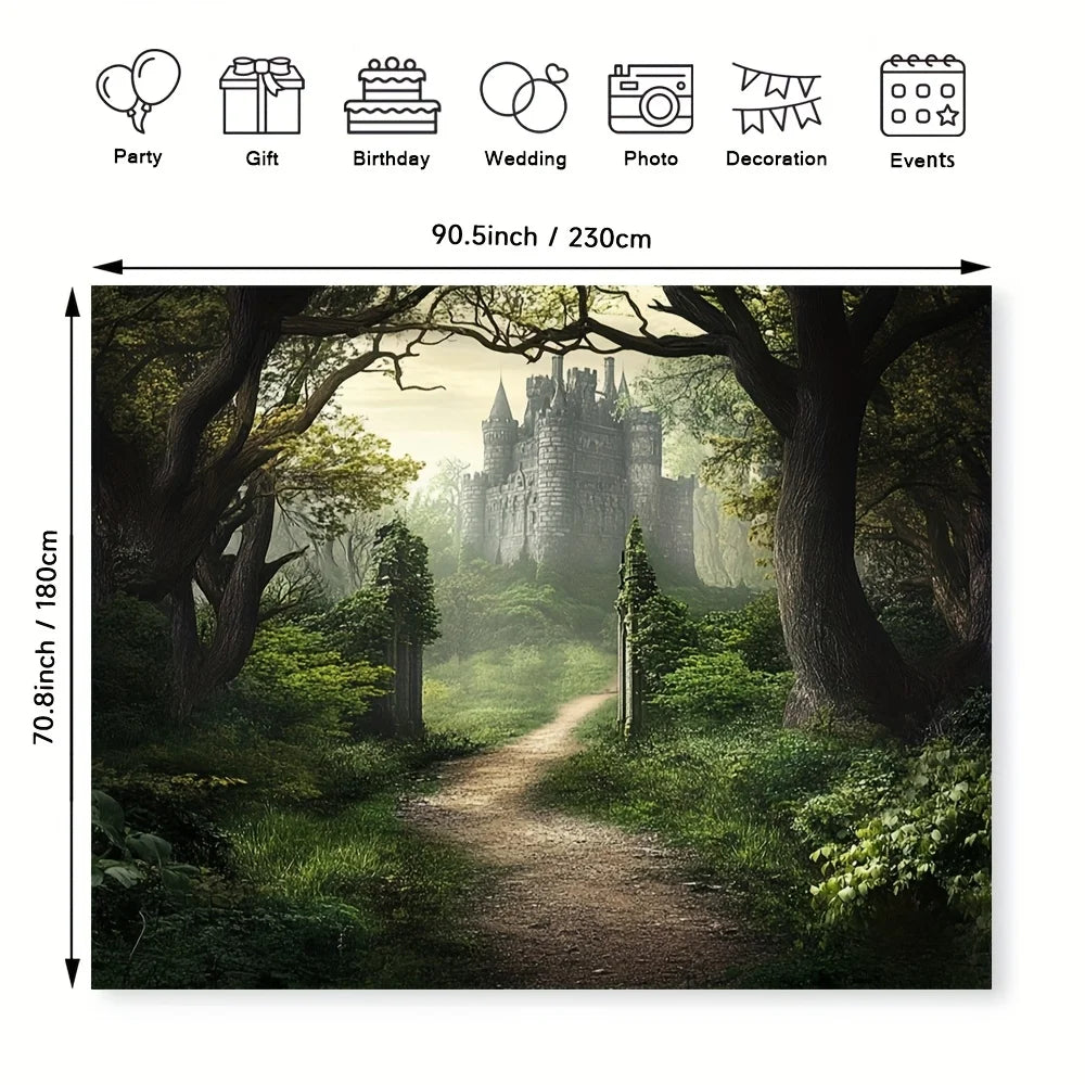 Gothic Medieval Castle Misty Forest Canvas Wall Art | Unframed Canvas Wall Art Peaceful Pleasures Health and Wellness