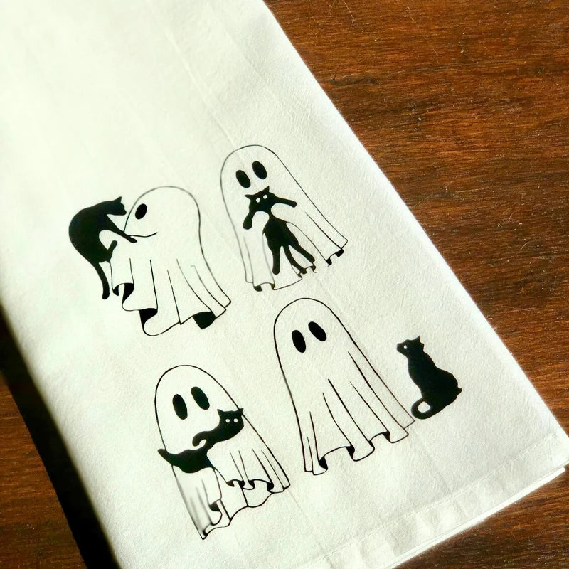 Spooky Friends Halloween Cat Tea Towel | Kitchen & Party Decor Holiday Kitchen Towel Peaceful Pleasures Health and Wellness