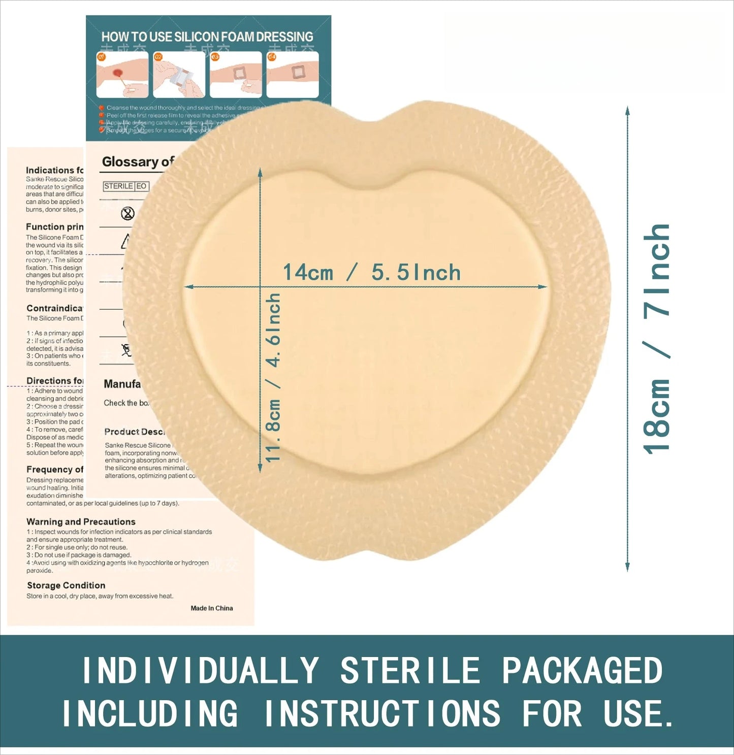 1-10 PCS Silicone Foam Dressing with Border, 10 Pack Waterproof Wound Care Bandage, High Absorbent Pad for Bed Sores Peaceful Pleasures Health and Wellness 18X18cm 10PCS