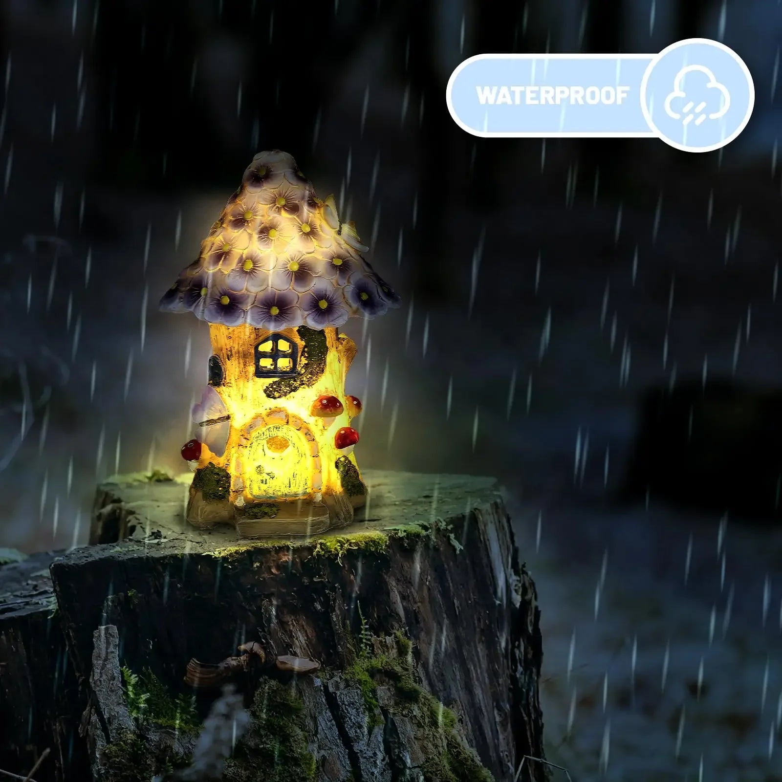 Fairy Garden House Solar Outdoor Statue, Light Up Mushroom Figurines Lawn Decorations for Yard, Fairies for Miniature House Peaceful Pleasures Health and Wellness