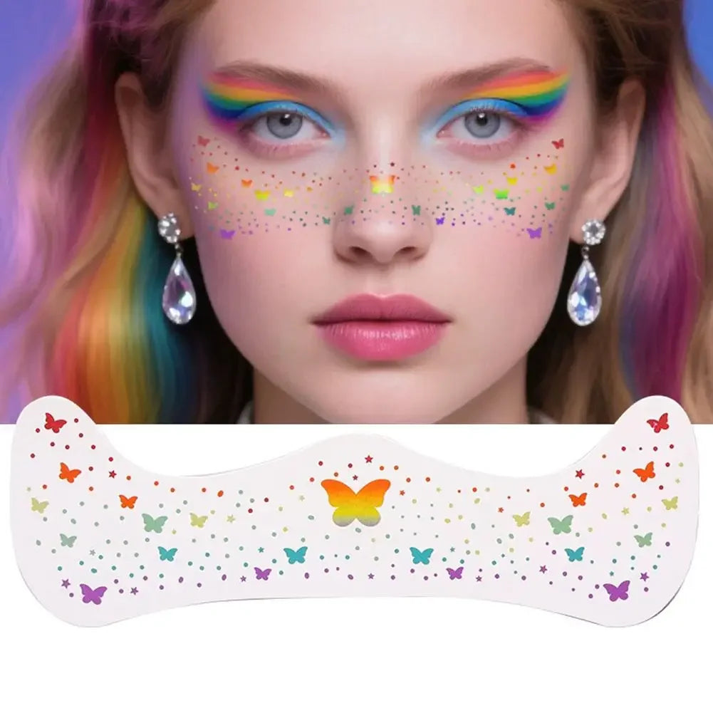 Fourth of July Face Tattoos, 2Pcs Glitter Freckles Face Tattoos Makeup for Independence Day Patriotic Party Supplies Fake Tattoo Peaceful Pleasures Health and Wellness butterfly-2PCS