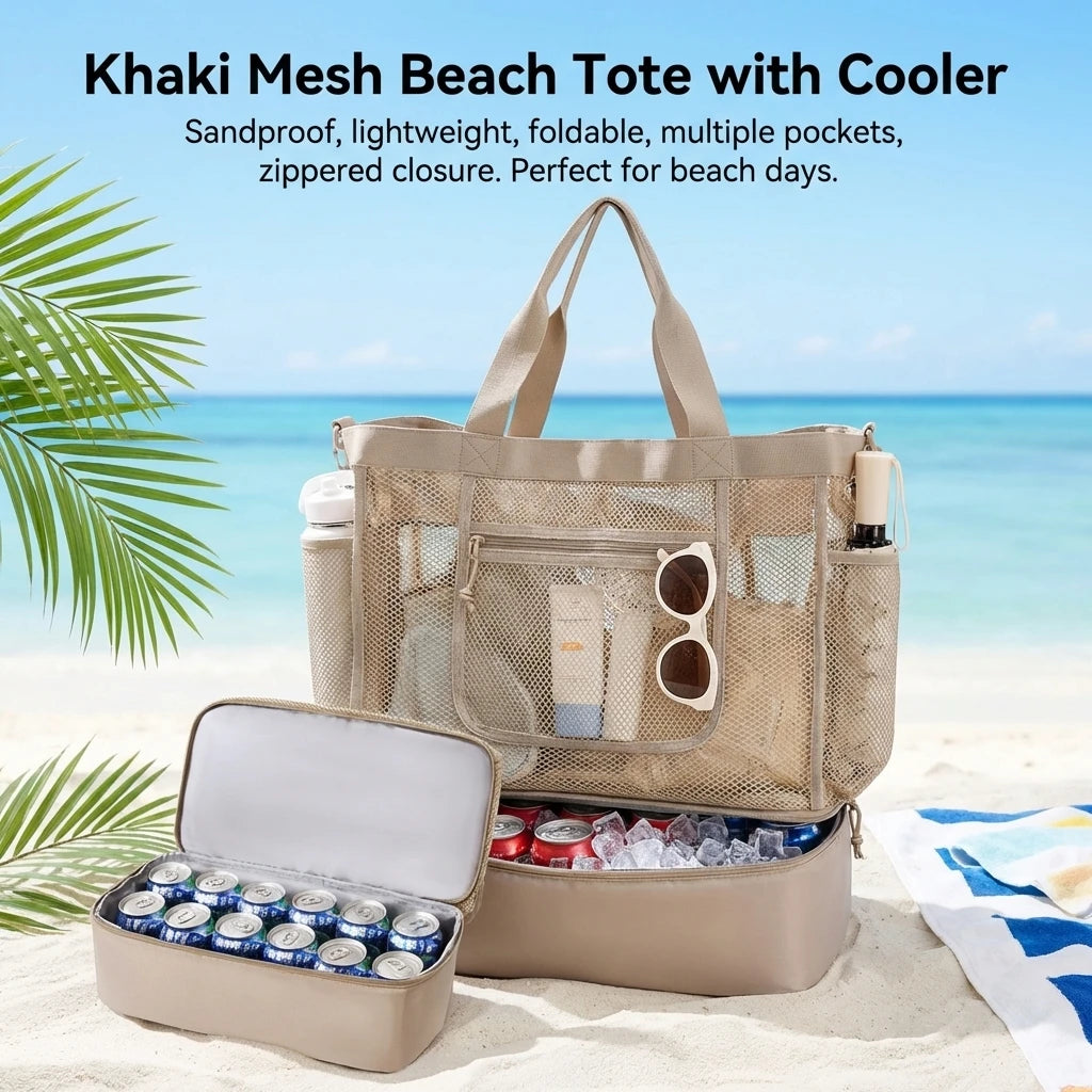 Women's Multi Pocket Beach-Bag With Anti Sand Design Foldable Lightweight Zipper For Travel Peaceful Pleasures Health and Wellness