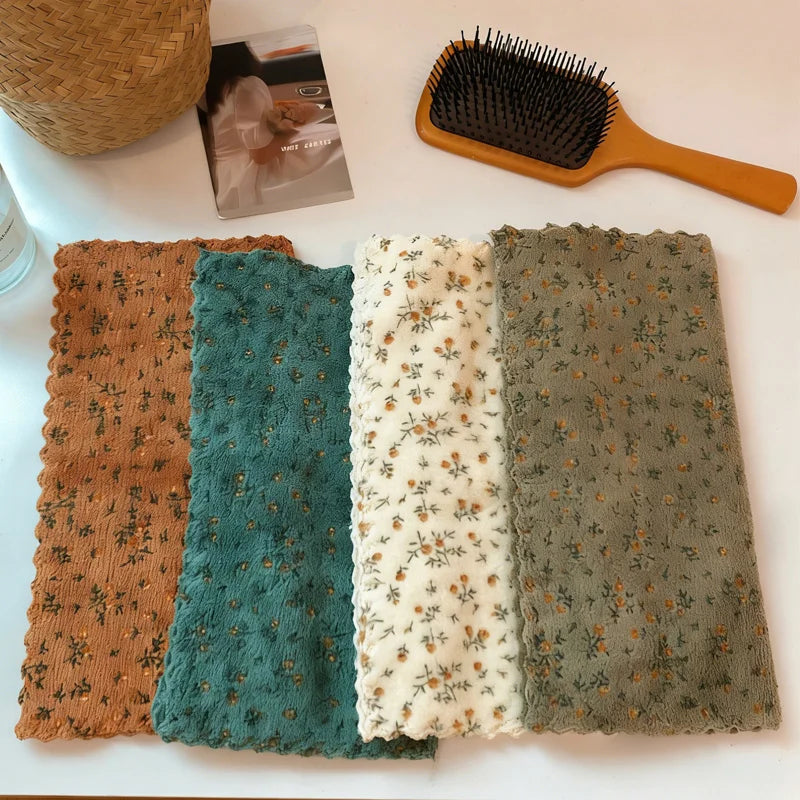 4Pcs Flower Dishwashing Towels Thickened Quick Drying Cleaning Cloth Reusable Soft Kitchen Bathroom Car Polishing Cleaning Rags Peaceful Pleasures Health and Wellness