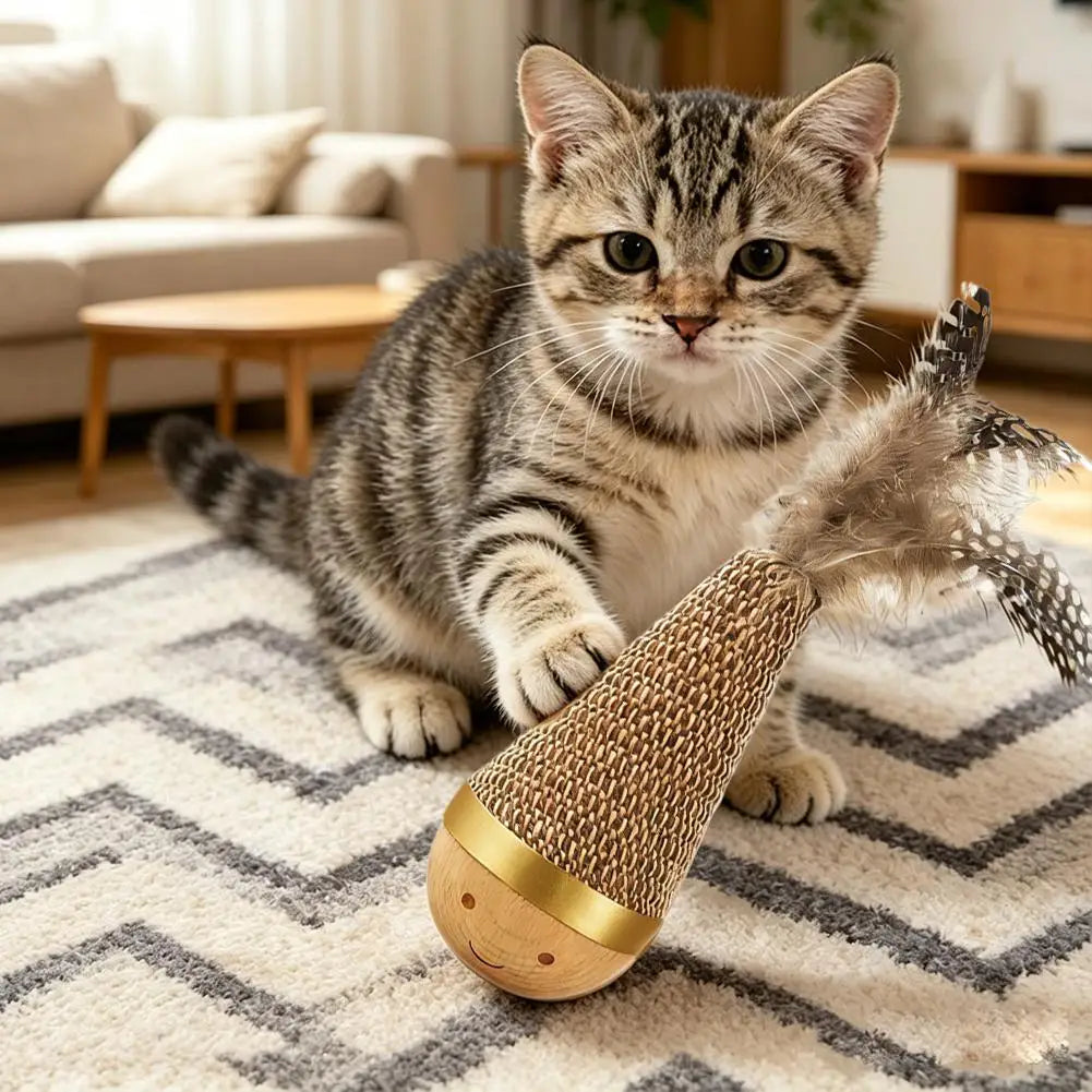 Cat Roly Poly Feather Tumbler Toy – Interactive Indoor Play