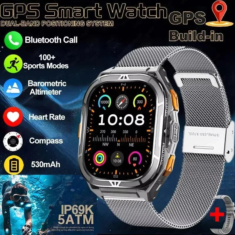 GPS Smart Watch 1.96" AMOLED Bluetooth Call 5ATM Compass
