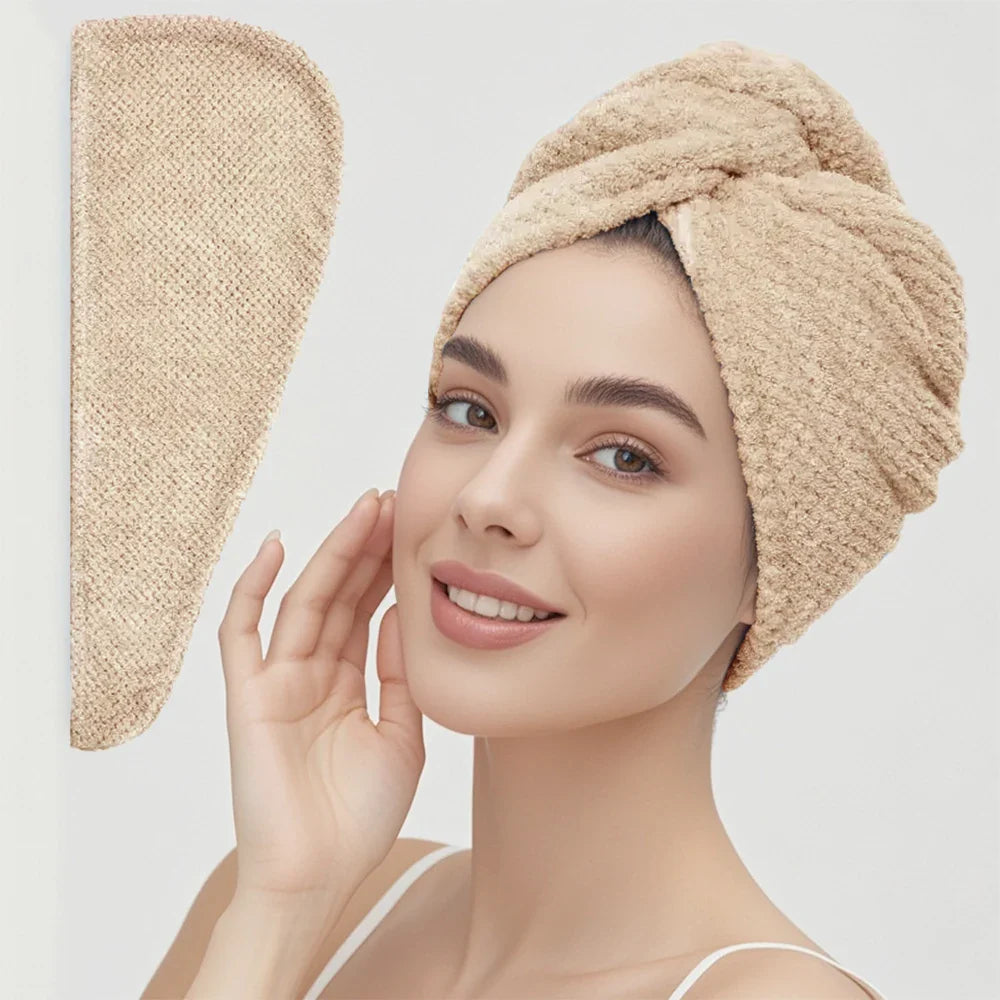 Absorbent Hair Towel Wrap with Button Closure – 9.8"×25.5"