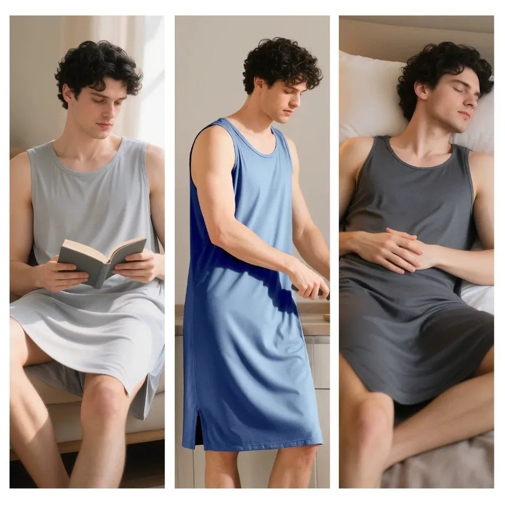Men's Loose Modal Sleep Dress | Soft Knee-Length Night Robe Men's Sleep Dress Peaceful Pleasures Health and Wellness