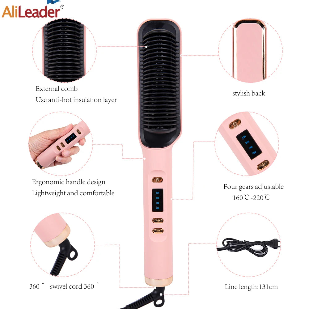 Alileader Straightener Brush Smooth Frizz 30 S Fast Heating 60 Min Auto-Off Women Hairstyle Tools Suitable Long/Thick/Wigs Hair Peaceful Pleasures Health and Wellness