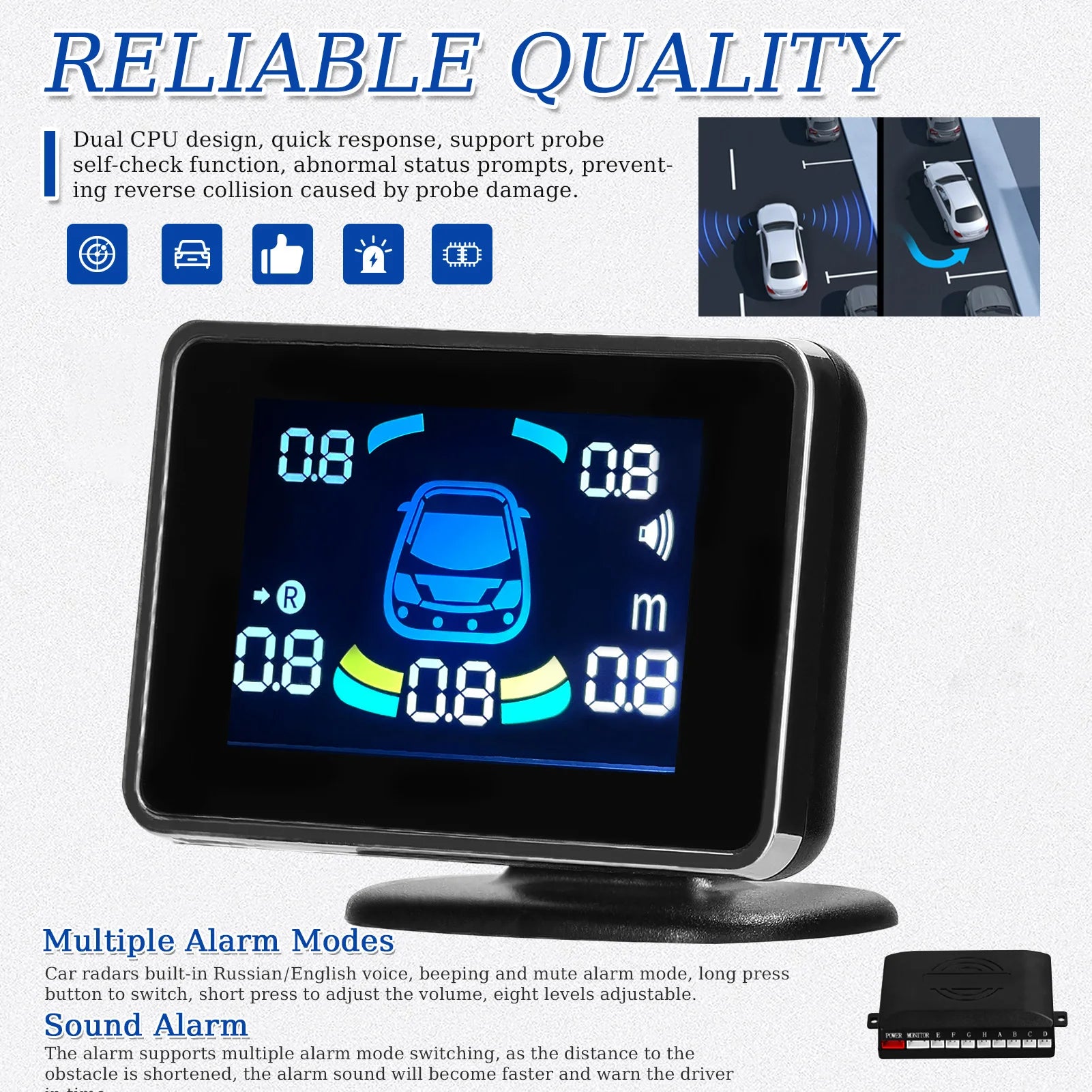Car Parking Sensor Reversing Radars System Front & Rear Support Sound Warning/Buzzer/Mute with 8 Parking Sensors Peaceful Pleasures Health and Wellness