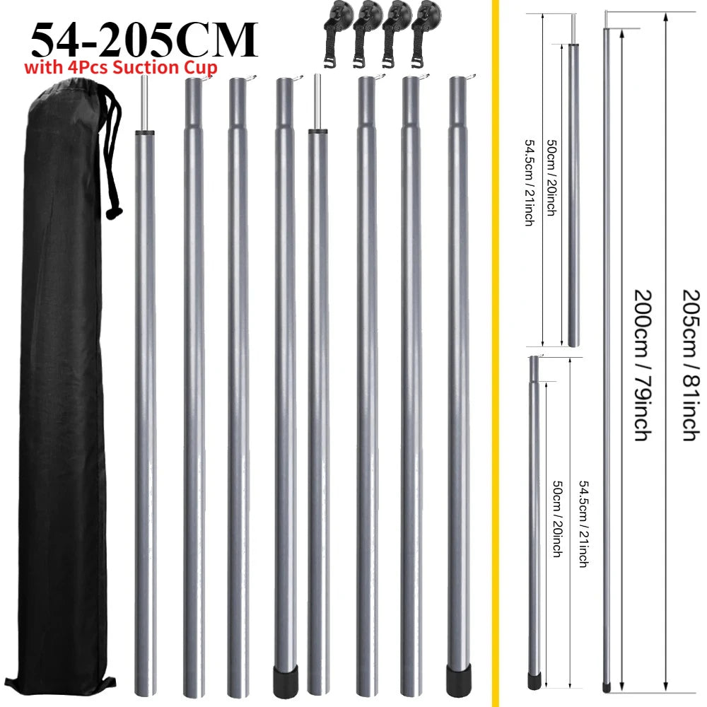 Car Tent Telescopic Pole with 2/4Pc Suction Cup Adjustable Aluminium Alloy Tent Rods for Trailor Hiking Camping Awning Shelters Peaceful Pleasures Health and Wellness 205CM Pole w 4Pc kit