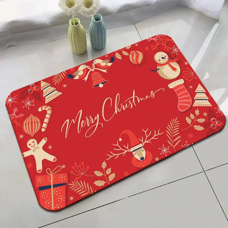 Christmas Crystal Velvet Non-Slip Door Mat | Holiday Welcome Mat