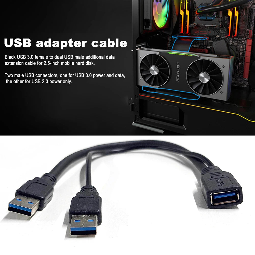 USB 3.0 to Dual USB Extra Power Data Extension Cable Dual USB External PC Accessories for 2.5 inch External HDD Peaceful Pleasures Health and Wellness