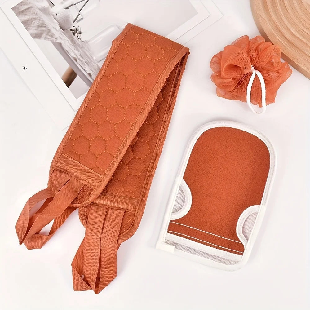 3-Piece Exfoliating Bath Set – Scrub Towel, Glove & Loofah