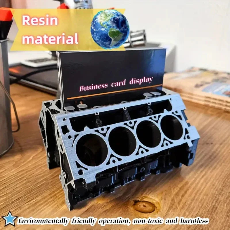 Creative Engine Block Desk Organizer Business Card Pen Holder Perfect Gift for Car Enthusiasts Resin Construction Peaceful Pleasures Health and Wellness