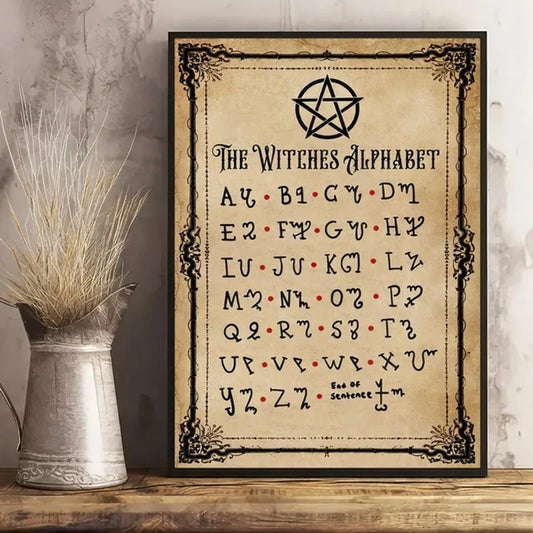 Witches Alphabet Poster, Witch Knowledge Poster, Halloween Canvas Wall Art for Living Room Decor, Home Room Decor Frameless Peaceful Pleasures Health and Wellness