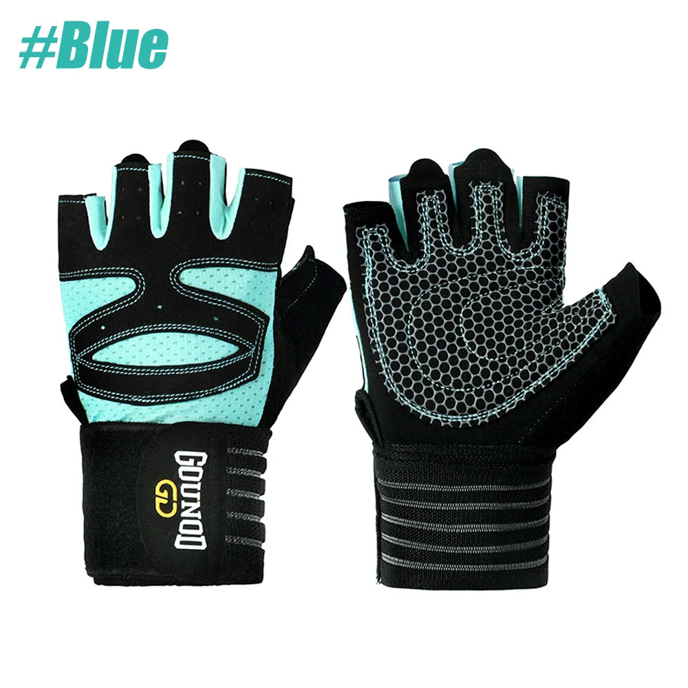 Padded Workout Gloves with Wrist Wraps – Men & Women Weight Lifting Gloves Peaceful Pleasures Health and Wellness Blue-1Pair M