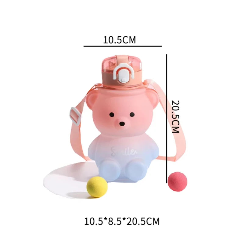 800ml Cute Straw Water Bottle with Rope Portable Bear Gradient Water Cup Large-Capacity Leak-Proof Drinking Mug for Kids Girls Peaceful Pleasures Health and Wellness