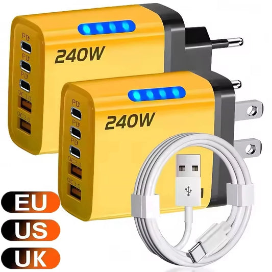 240W GaN Desktop Charger 5-in-1 | 3 USB-C PD + 2 USB-A Ports GaN Multi-Port Charger Peaceful Pleasures Health and Wellness