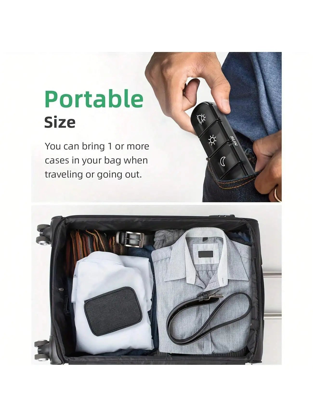 Weekly Pill Organizer 4 Times a Day with a Business Stylish Bag, Portable Pill Box 7 Day with 28 Compartments for Men Peaceful Pleasures Health and Wellness