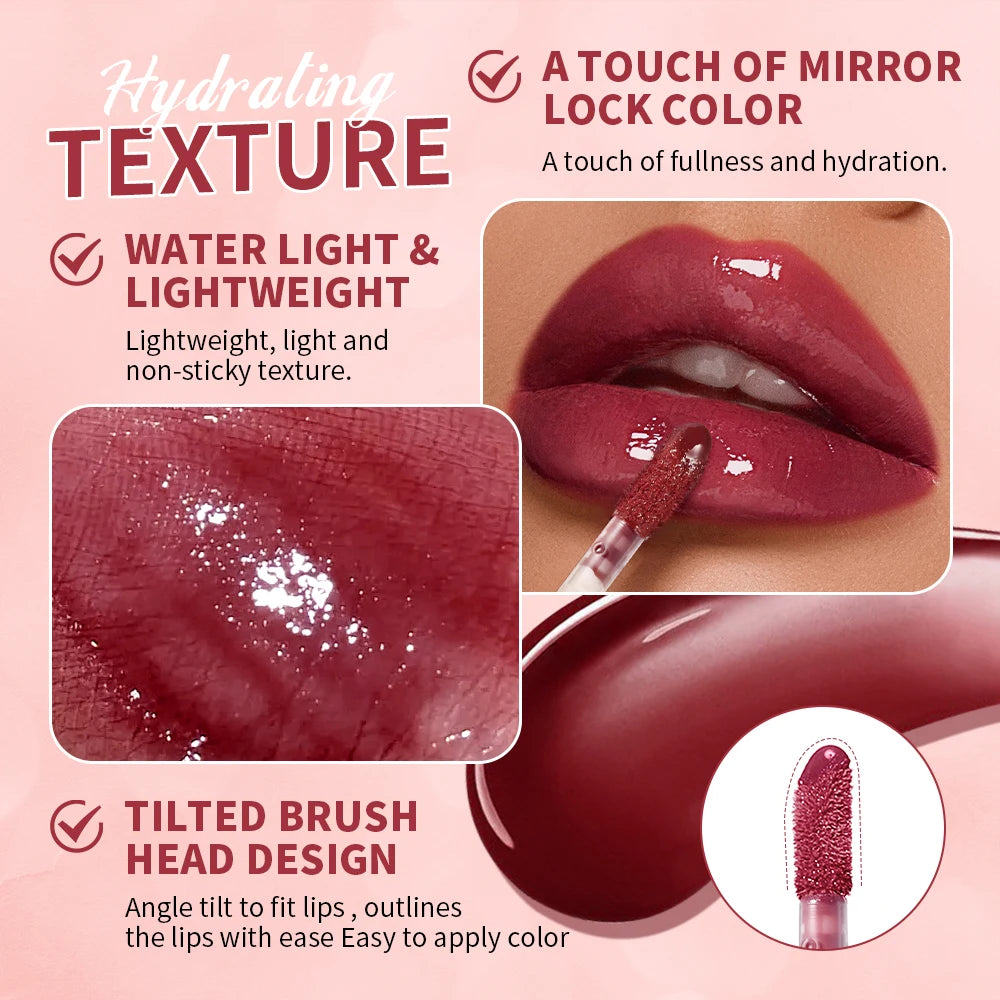 Mirror Lip Stain Lip Glaze Color Long Lasting Shiny Gloss Nude Lipstick Moisturizing Skin Brightening Cosmetics Lips Glosses Peaceful Pleasures Health and Wellness