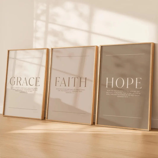 3-Piece Christian Grace Faith Hope Canvas Wall Art Print Set Canvas Wall Art Set Peaceful Pleasures Health and Wellness G3999 21x30cm Black Framed
