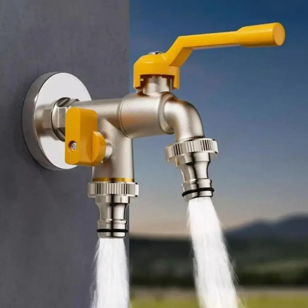 1/2" 3/4" Garden Water Tap Replacement Connector - Ball Valve Faucet with 2 Outlets, Easy On/Off for Irrigation & Hose System Peaceful Pleasures Health and Wellness