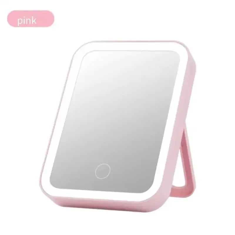 LED Compact Vanity Mirror – USB Rechargeable, Touch Dimming