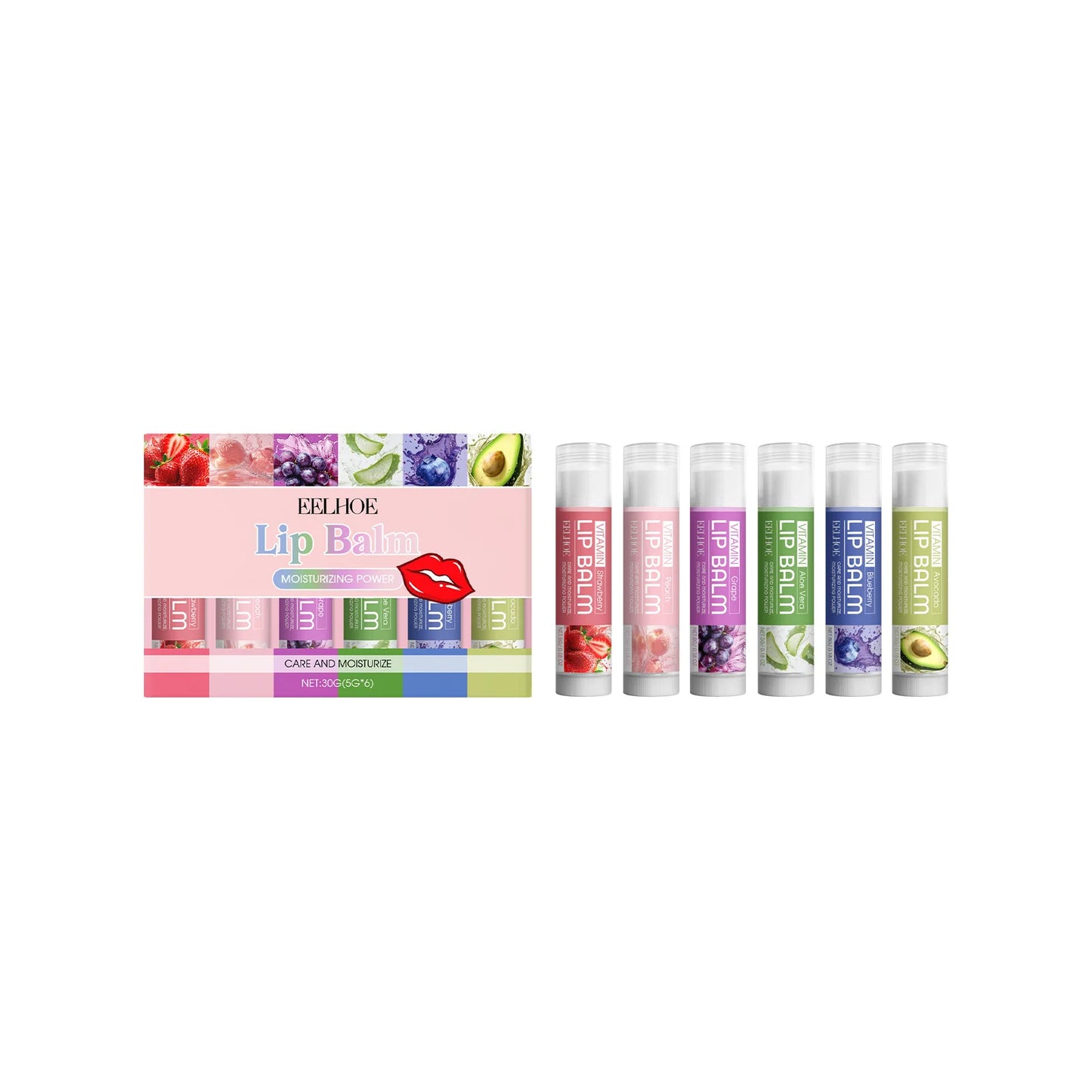 EELHOE Moisturizing Lip Balm Set – Nourish & Soften Dry Lips 6pc Lip Balm Set Peaceful Pleasures Health and Wellness 1set Boxed