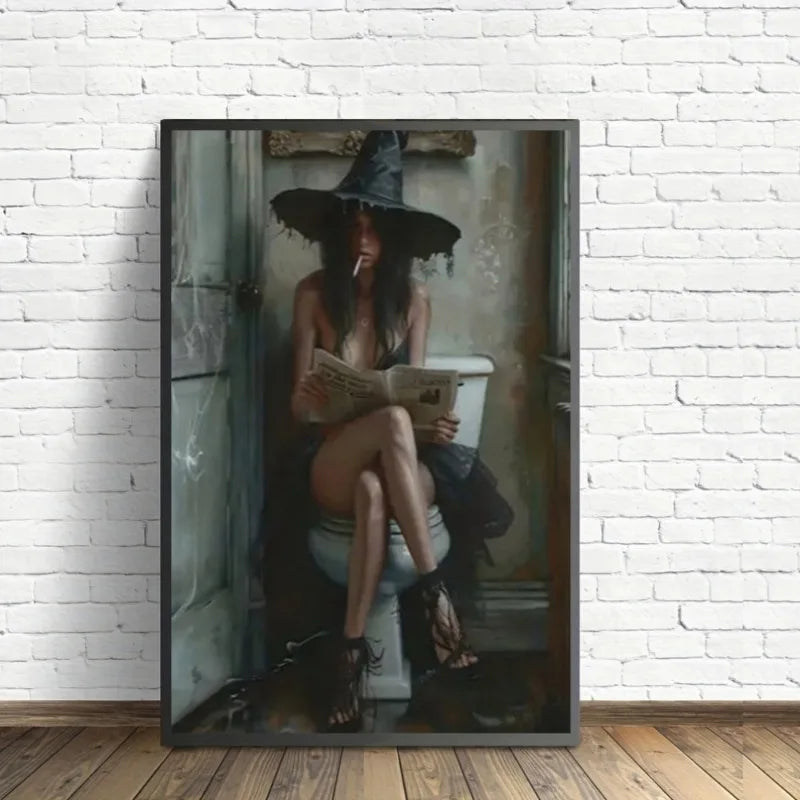 Witch & Cigarette Halloween Canvas Poster | Unframed Wall Art Canvas Wall Poster Peaceful Pleasures Health and Wellness